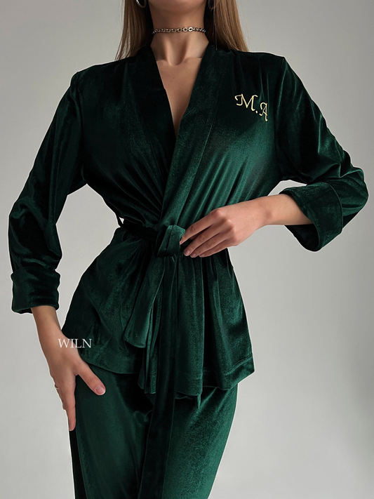 Majestic Luxurious Personalized Bridal Velour Robe with Elegant Kimono Sleeves - Elegance - Women's Lingerie Shop